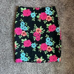 Ann Taylor Black Pencil Skirt with Bright Pink & Aqua Floral Print